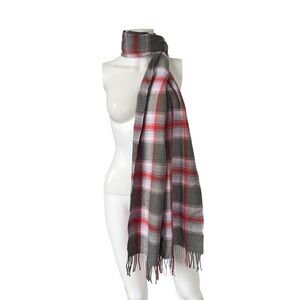 NEW GAP Blanked Scarf Pink Red Gray Plaid Fringe Trim